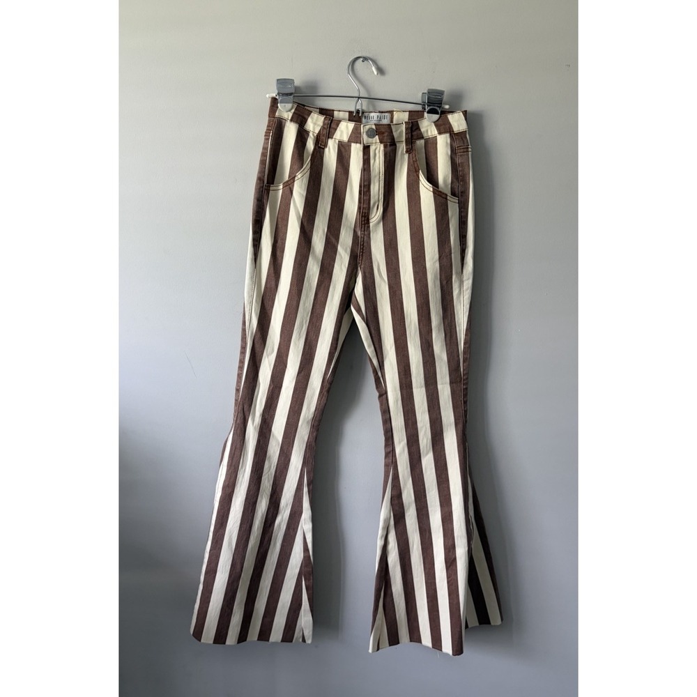 BLANK PAIGE DENIM COLLECTION Super Flare Brown Striped Bell Bottom Jeans MED NWT